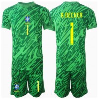 Camisa de Futebol Brasil Alisson Becker #1 Goleiro Equipamento Principal Infantil Copa America 2024 Manga Curta (+ Calças curtas)